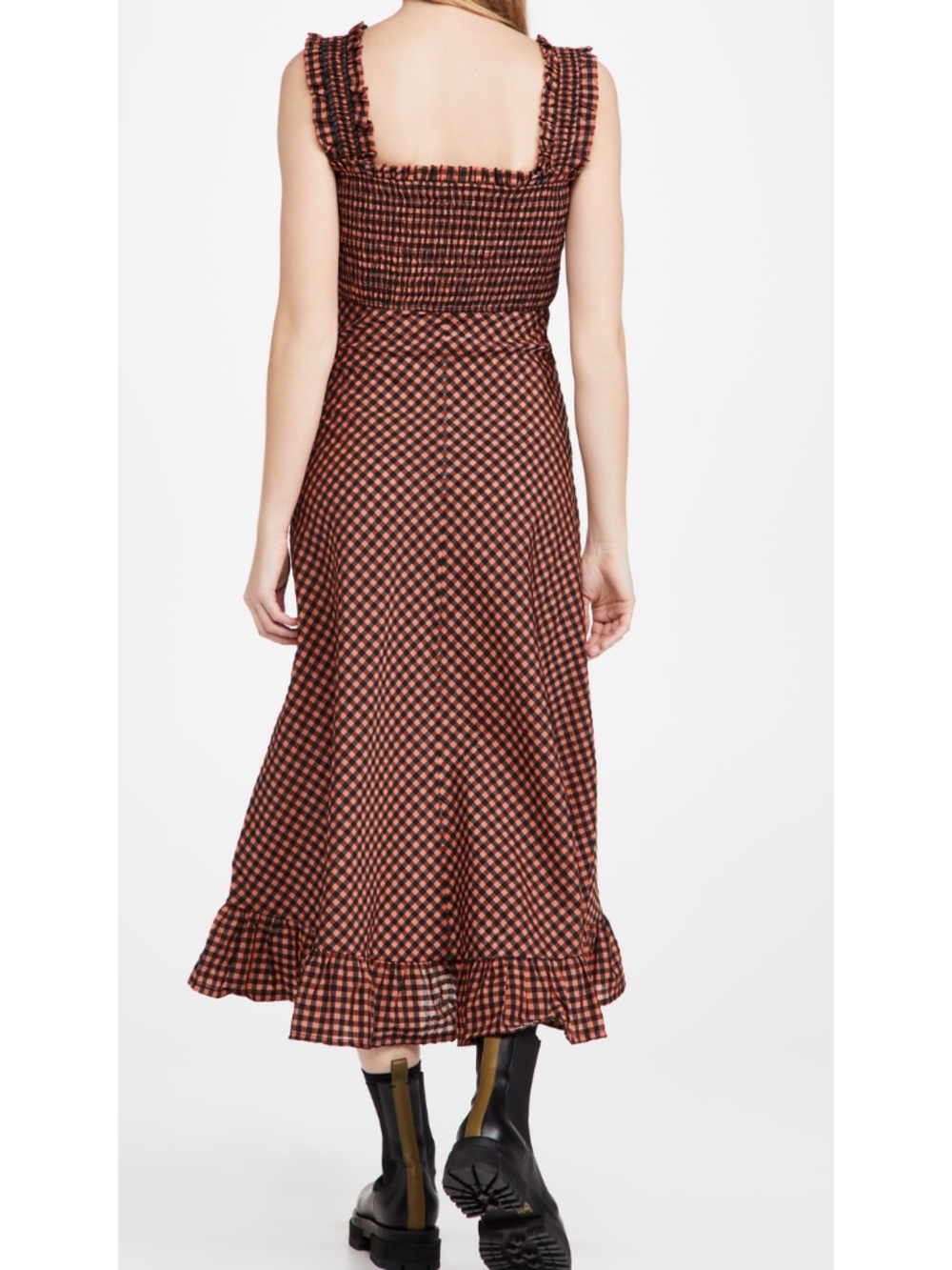 NEW Ganni Seersucker Check Dress Flame 40 - Picture 7 of 17